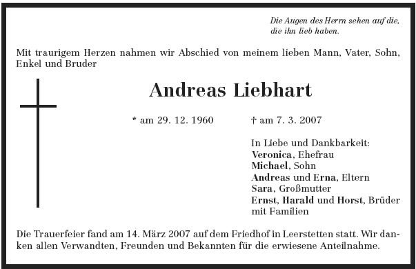 Liebhart Andreas 1960-2007 Todesanzeige